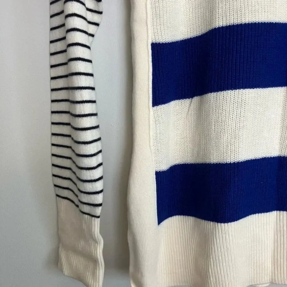 LOFT Blue, Black & White Striped Color Block Sweater - Image 5