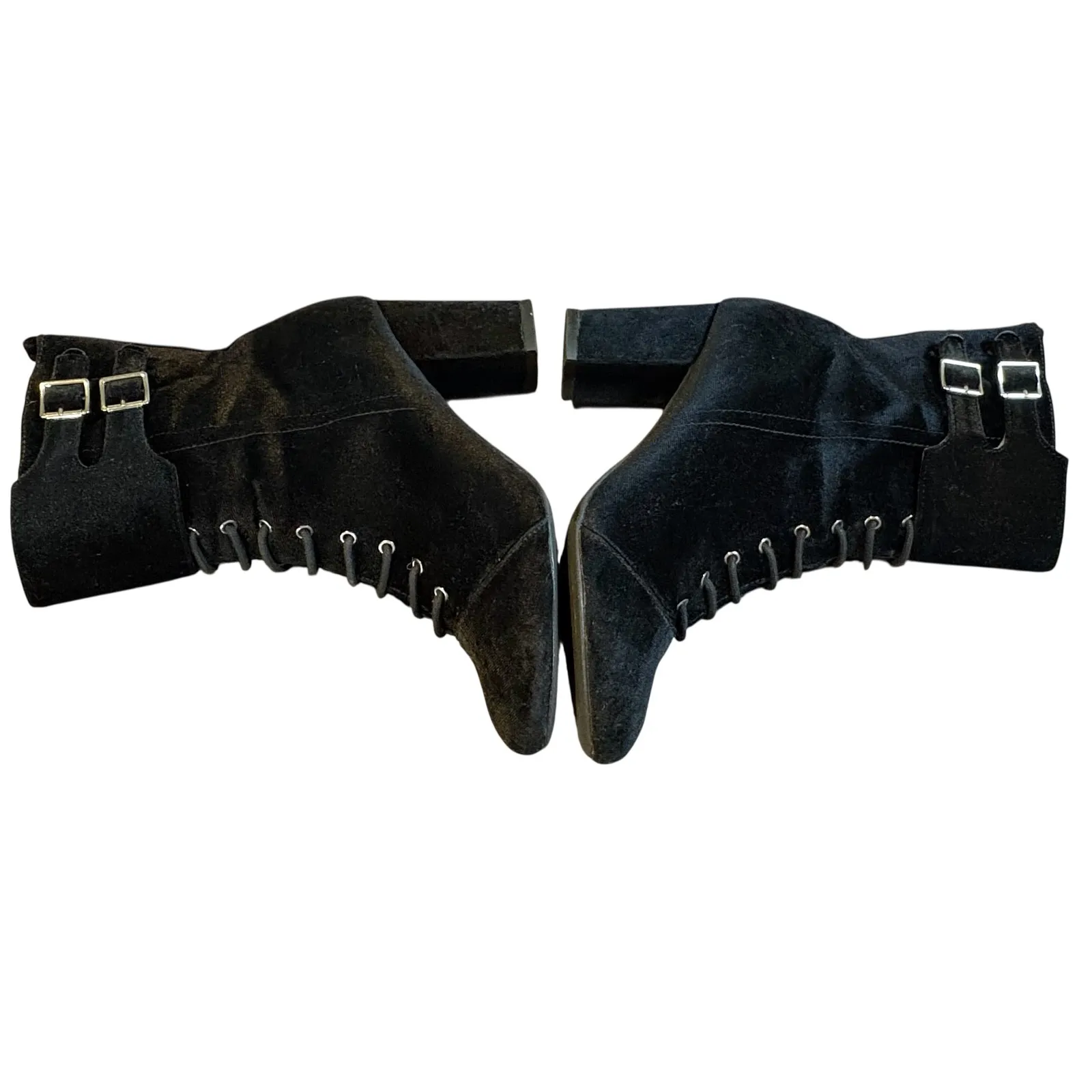 Diba Academia Black Lace Up Ankle‎ Boots Velvet Heeled Buckle Women Size 8 - Image 13