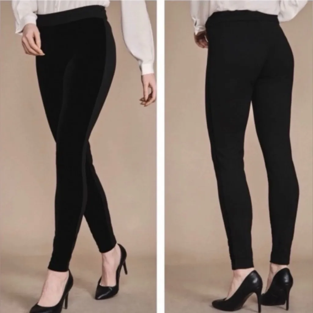 Anne Fontaine Andy Leggings Size 12 Black Dual Material In Velvet And Milano 44 - Image 5