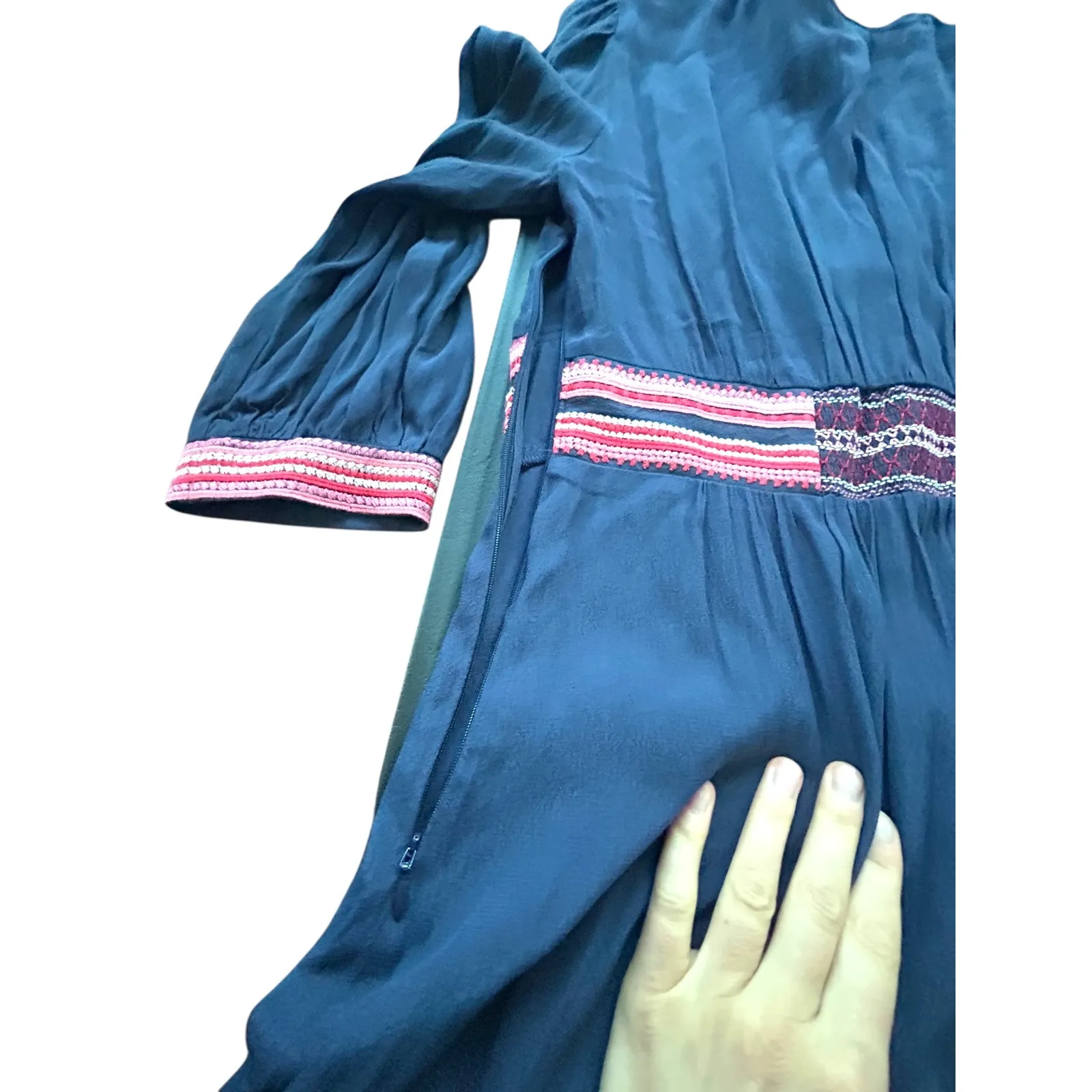 Ba&sh Robe Tanina Navy Blue Embroidered V-Neck Midi Dress NWT - Image 10