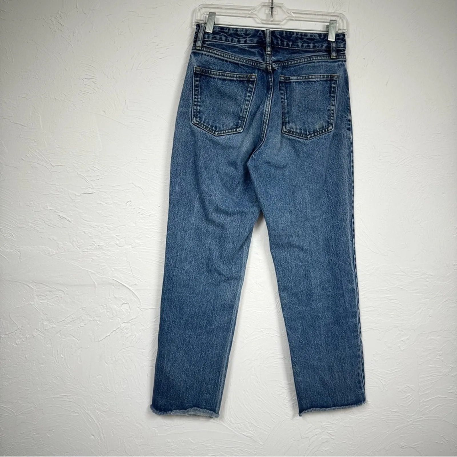 John Galt Brandy Melville Straight Leg Jeans Womens M Blue High Rise Raw Hem - Image 4