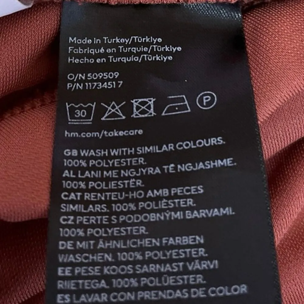 H&M Gusset Panel Brown Ruched Ruffle Draped Jersey Midi Straight Pencil Skirt XS - Image 5