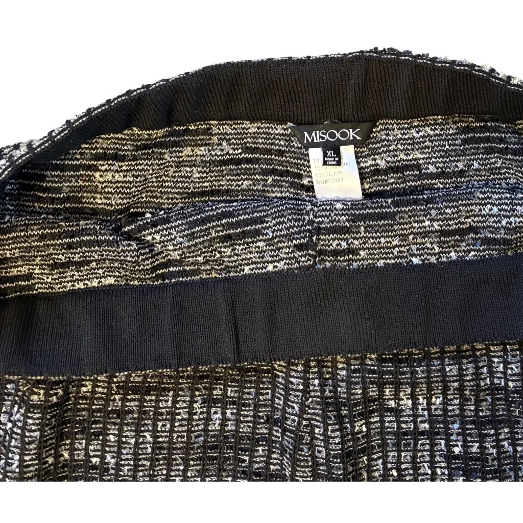$646 Misook XL Tweed Fringe Skirt Jacket Suit Set Stretch Knit Black Gray Boucle - Image 12