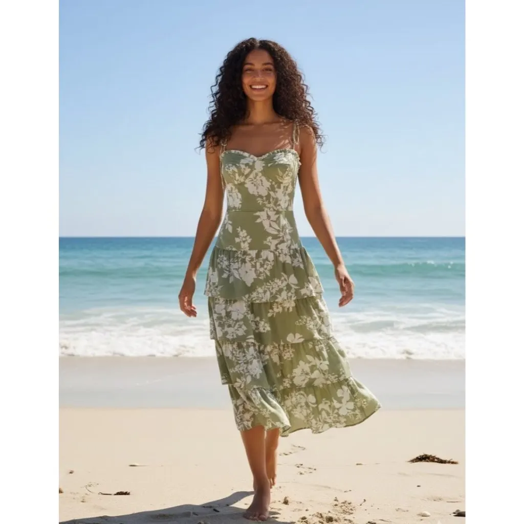 NWT Reformation Kesia in Willow Floral Tie Strap Georgette Tiered Midi Dress 12 - Image 3