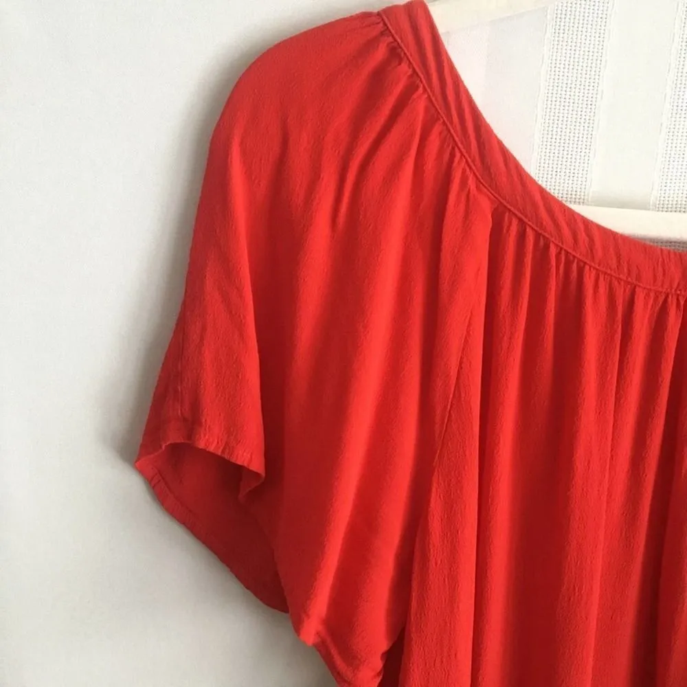 Naked Zebra Open Back Short Sleeve Blouse Red Small Flowy Date Night Spring Top - Image 2