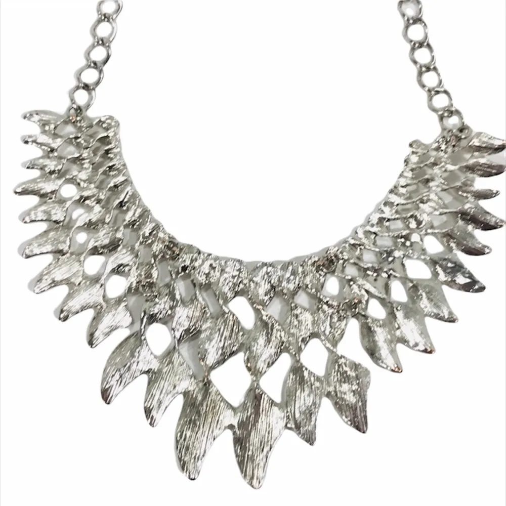 Twisted Chest Necklace, Silver Tone - Image 4