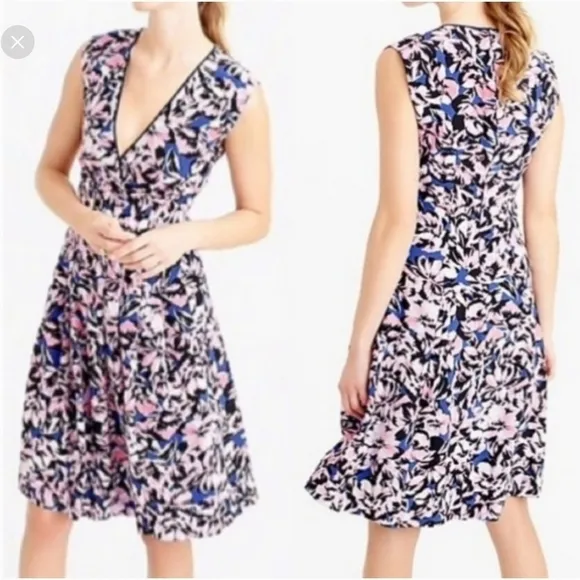 J. Crew Bright Neon Blue Pink Floral 100% Silk Dress | Size 4 - Image 2