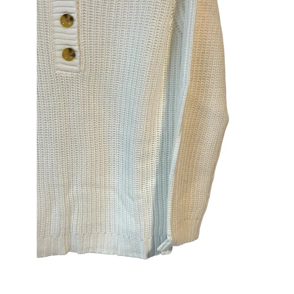 BLAIR Sweater Womens Size M White Chunky Knit V Neck Quarter Button Long Sleeve - Image 5