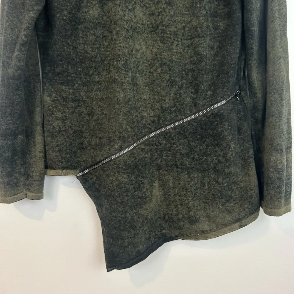 Bianca Nygard Olive Green & Black Asymmetrical Zipper Pullover Sweater Medium - Image 7