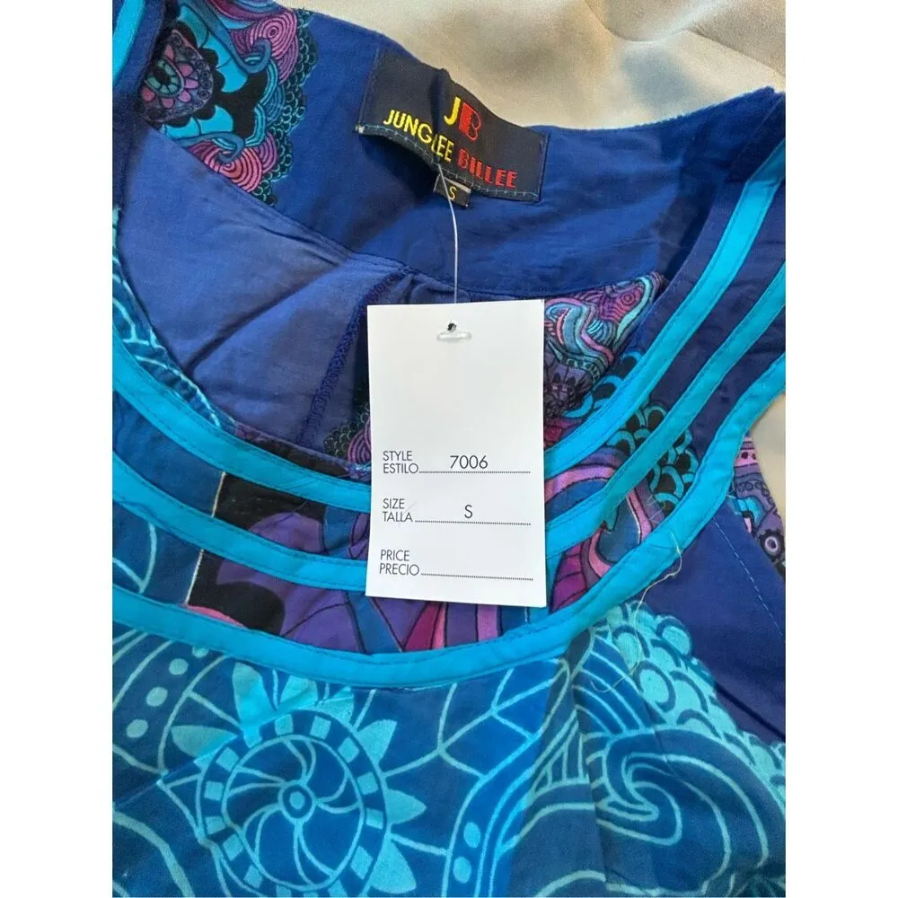 NWT Junglee Billee Bold Print Lightweight Cotton Sundress Cover up India S Blue - Image 3