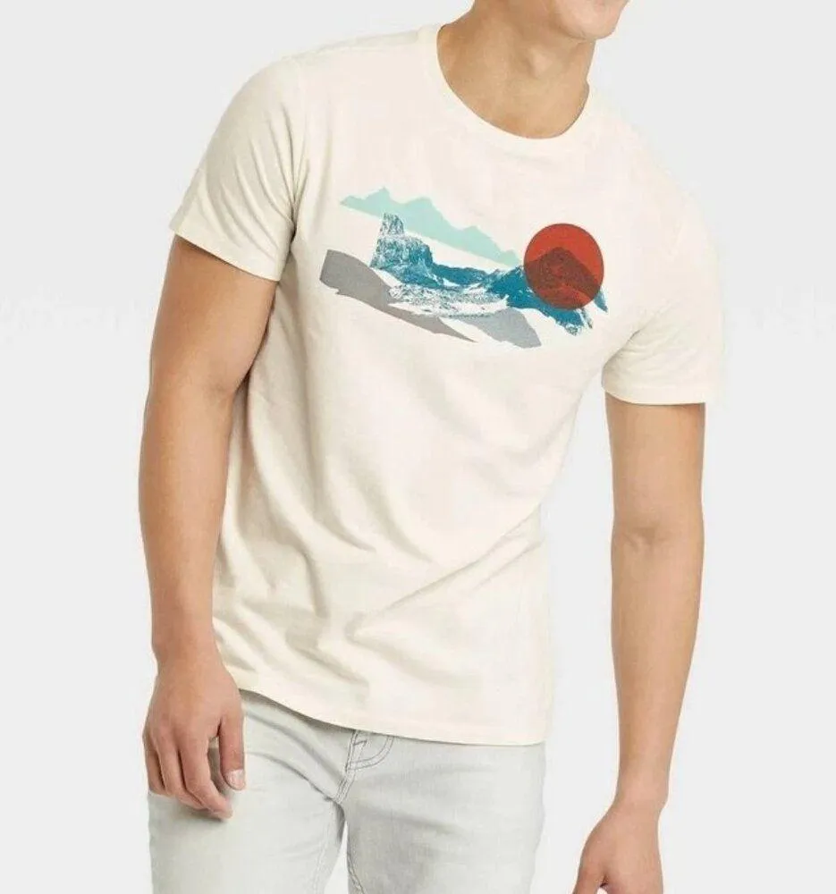 Goodfellow Short Sleeve Graphic T-Shirt S Cream Mountain Sun Dog Bone - Image 2