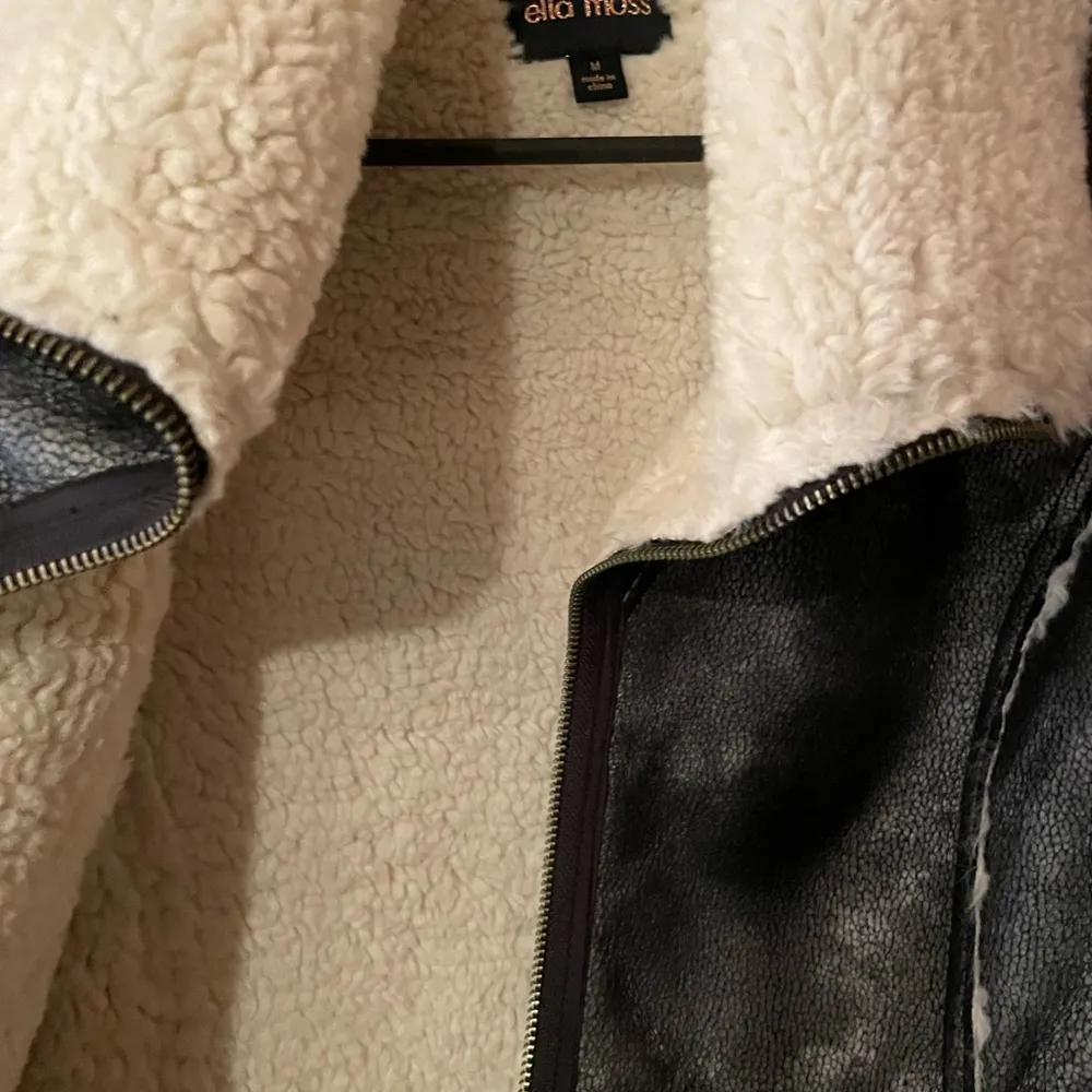 Ella Moss Vegan Suede Sherpa Lined Moto Jacket Black Medium NWOT - Image 6