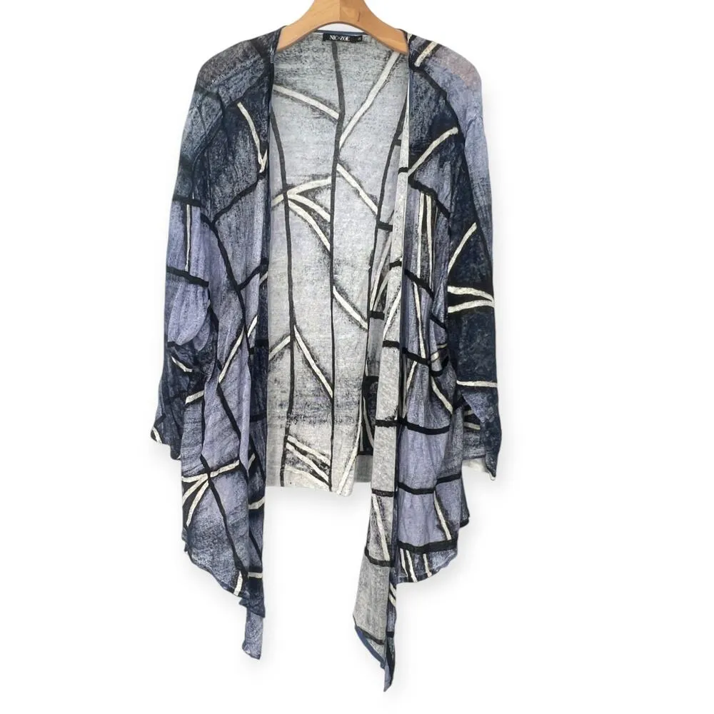 Nic + Zoe | 3X | Linen Open Knit Cardigan Sweater Abstract Print - Image 2