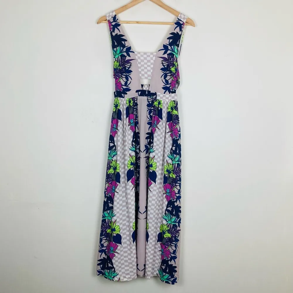 Mara Hoffman mixed print tropical lavender colored midi dress. Size Small - Image 2