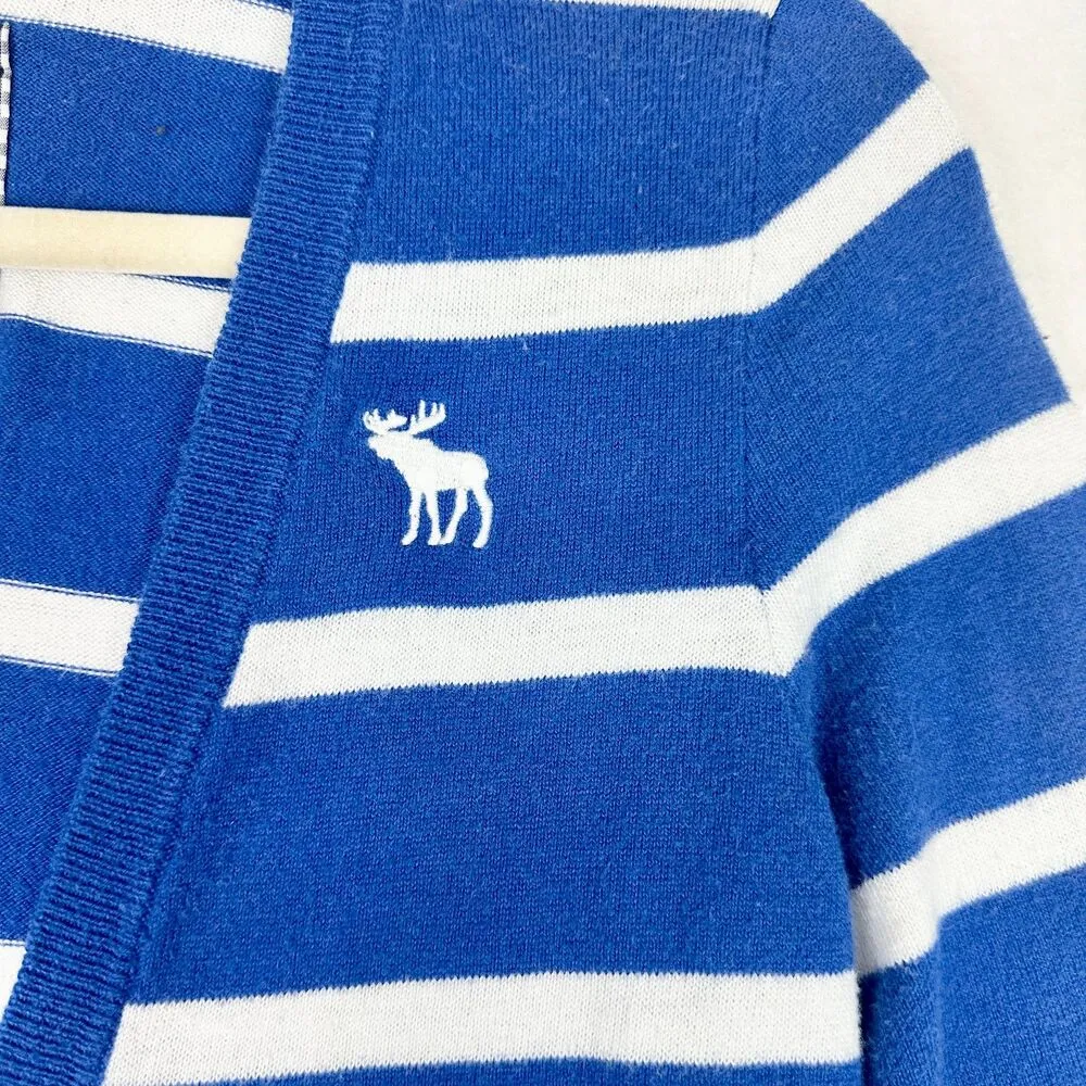 Vintage Y2K Abercrombie Fitch Cardigan Sweater Size Large Blue Stripe Preppy - Image 3
