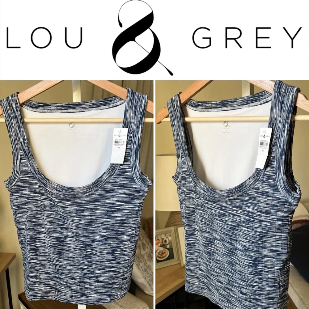 Lou & Grey Spacedye Ribbed Bra Tank Top Navy Size M NWT $44.95 - Image 2