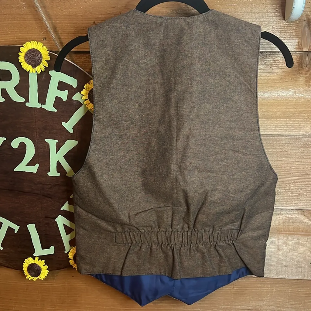 Vintage Rhonda Stark Suede Western Concho Aztec Patterned Southwest Cotton Vest Brown - Image 5