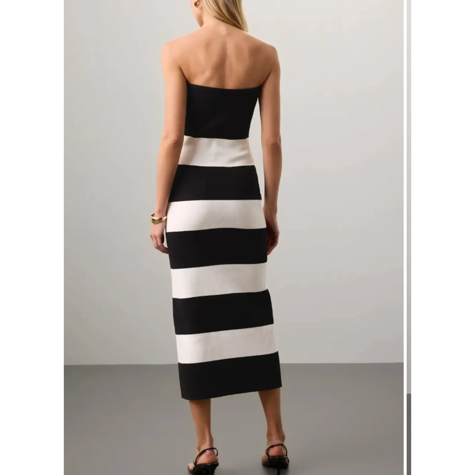 Club Monaco Black White Striped Midi Tube Dress SMALL Bodycon Thick Knit $300 - Image 3