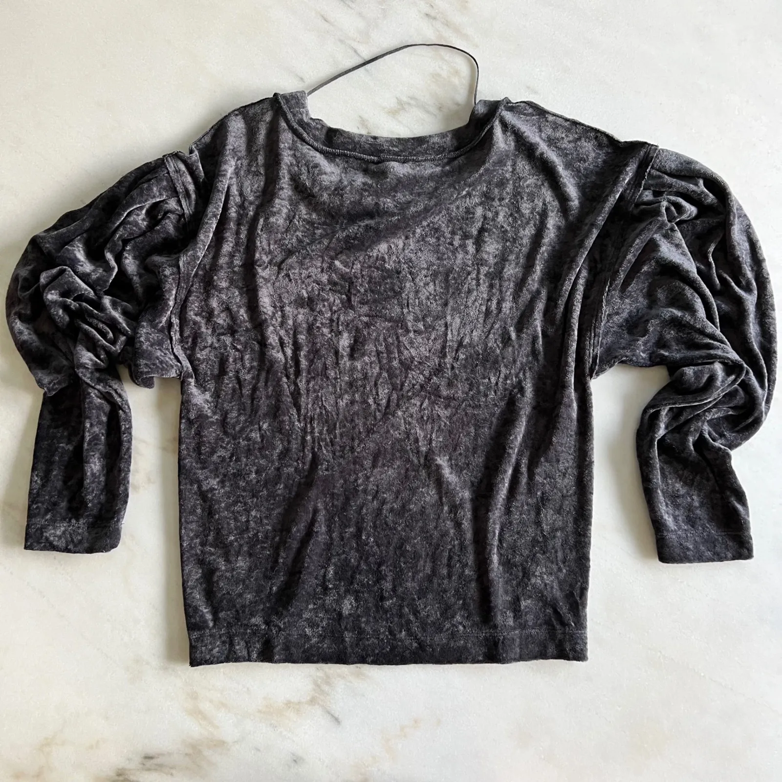 We The Free Crushed Velvet Top Gray Long Sleeve‎ Puff Shoulder XS - Image 7