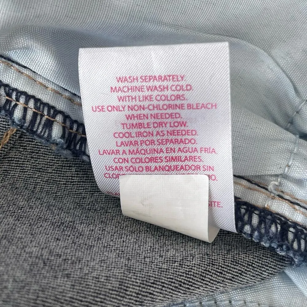 NoBo Juniors SZ 5 A-Line Mini Jean Skirt Mid-Rise Frayed Hem Stretch Dark Wash - Image 6