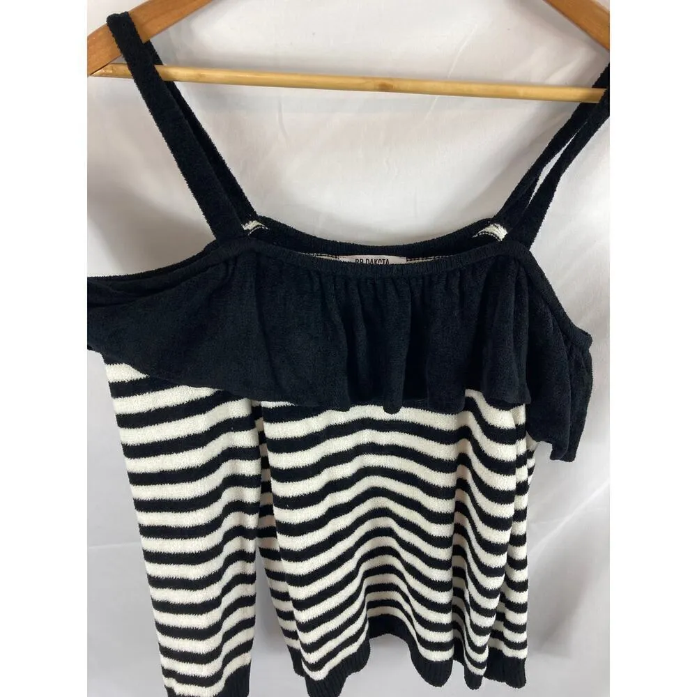 BB DAKOTA Hollaback Sweater Cold Shoulder Striped Medium - Image 4