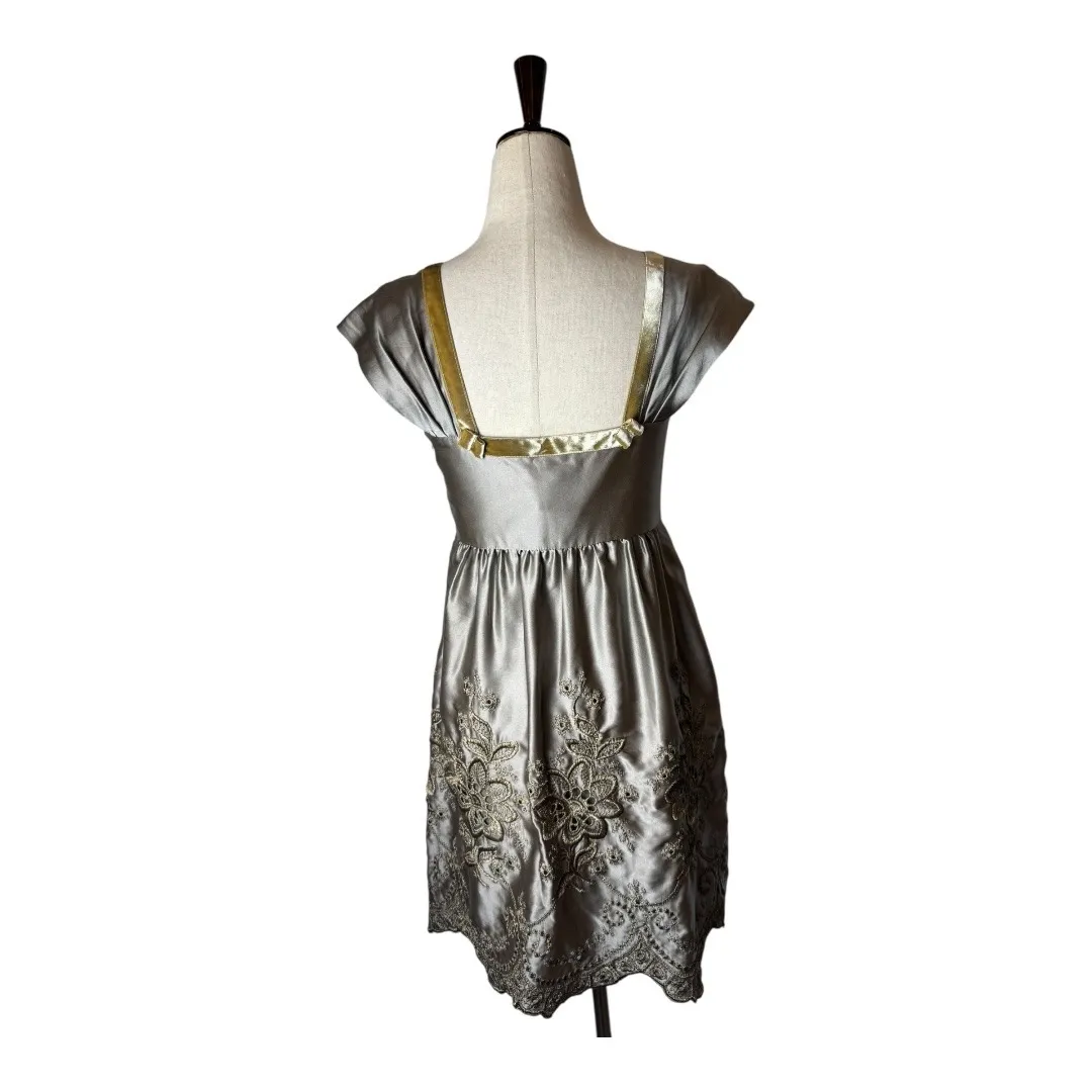 Yoana Baraschi Dress Women 4 Gray Gold Silk Embroidered‎ Cocktail Party Boho - Image 2