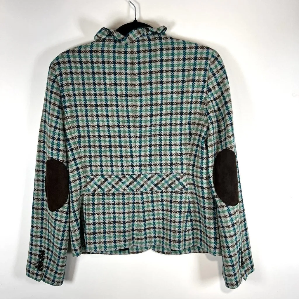 Talbots Blazer Jacket Grace Fit‎ Herringbone Elbow Patch Wool Green Women’s Sz 8 - Image 6