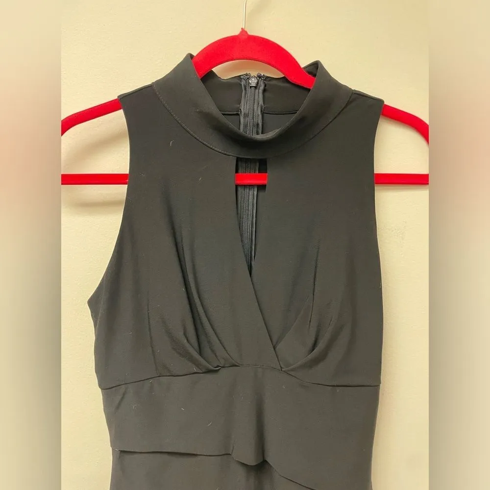 White House Black Market Black Keyhole Ruffle Knee Length High Neck Dress SZ 8 - Image 2
