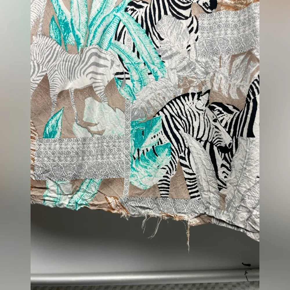 Two by Vince‎ Camuto Tribal Beat Safari Zebra High Low Faux Wrap Midi Dress Blue - Image 8