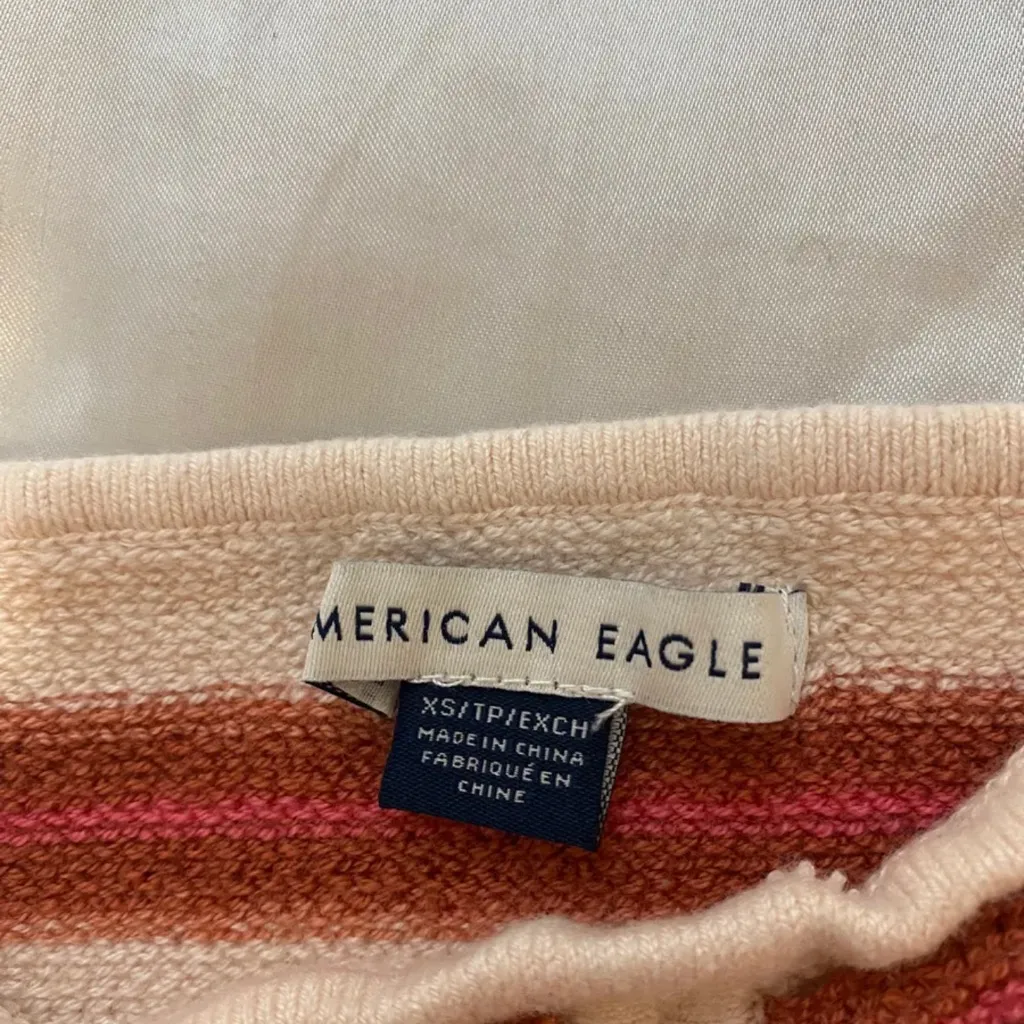 American Eagle Knit Top with Red and Cream Stripes - Image 3