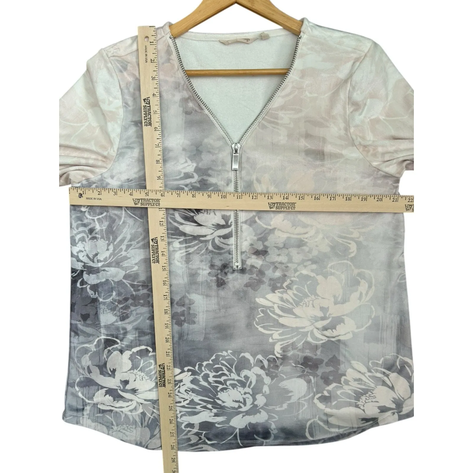 Soft Surroundings Womens Gray Floral Velour Corrina Half Zip Top Shirt Sz Large - Image 3