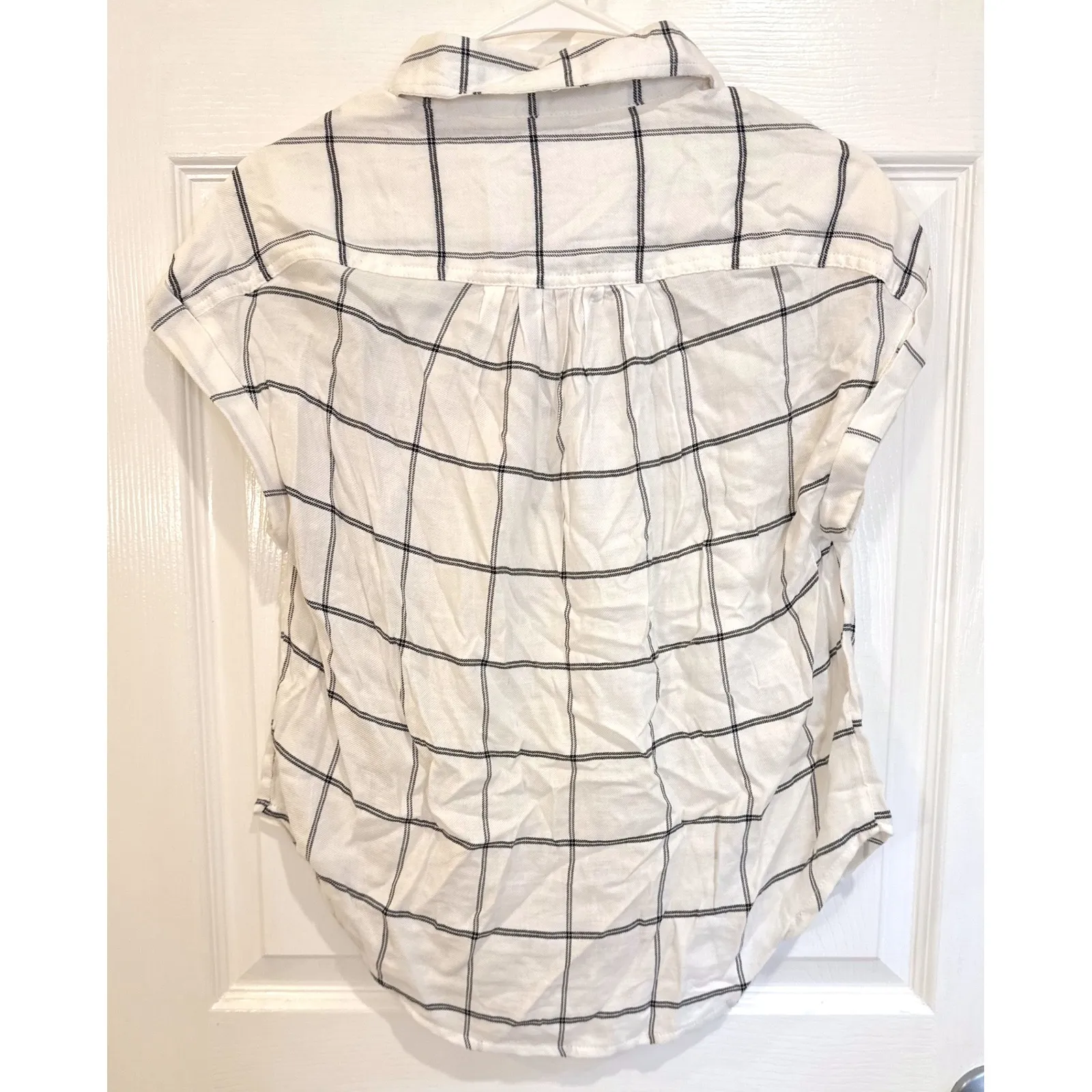 Japna White Plaid Button‎ Down Short Sleeve Shirt Top - Image 4