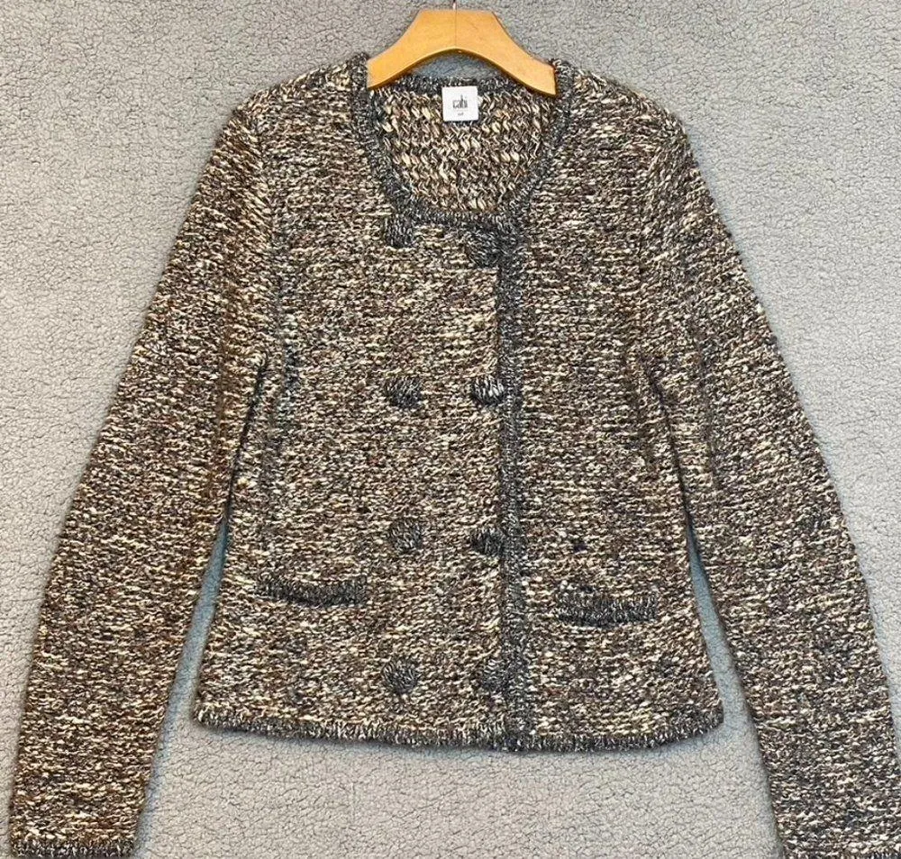 CABI Ritz Knit Cardigan Sweater Tweed Blazer Jacket Snap Buttons Size Medium - Image 8