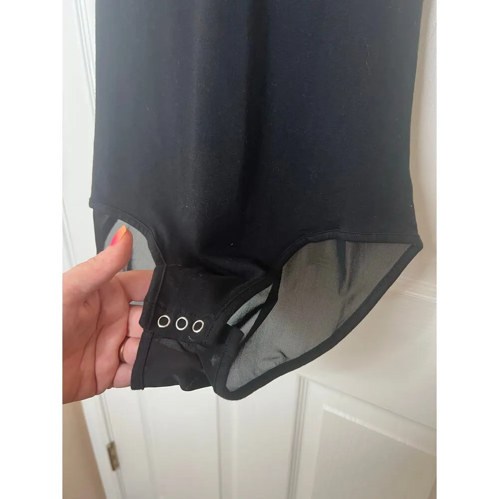 Glassons Women's Black V-Neck Sleek Bodysuit Semi-Sheer Night Out Size Medium - Image 4