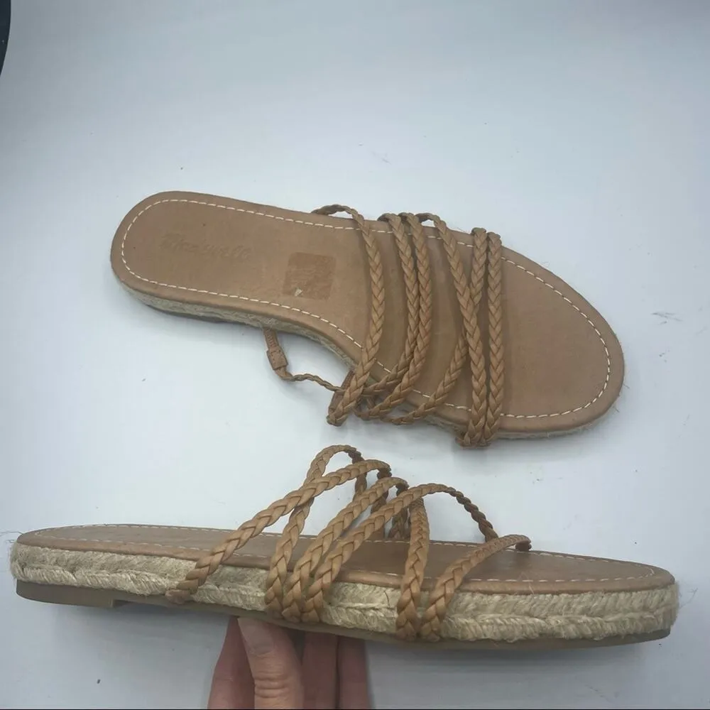 Madewell Platform Espadrille Strappy Sandals Womens 10 Tan Leather Braided Flats - Image 7