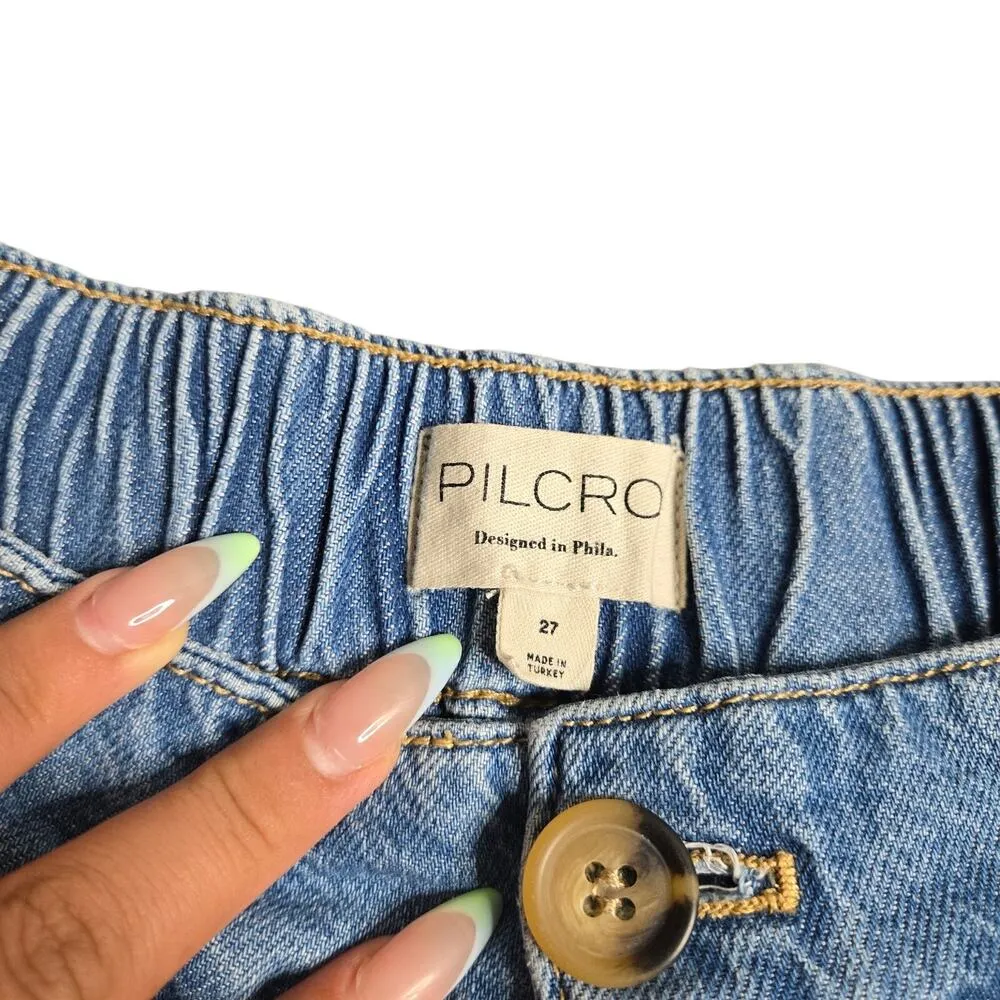 Anthropologie Pilcro High-Rise Pleated Culottes Denim Light Pants Size: 27 - Image 4