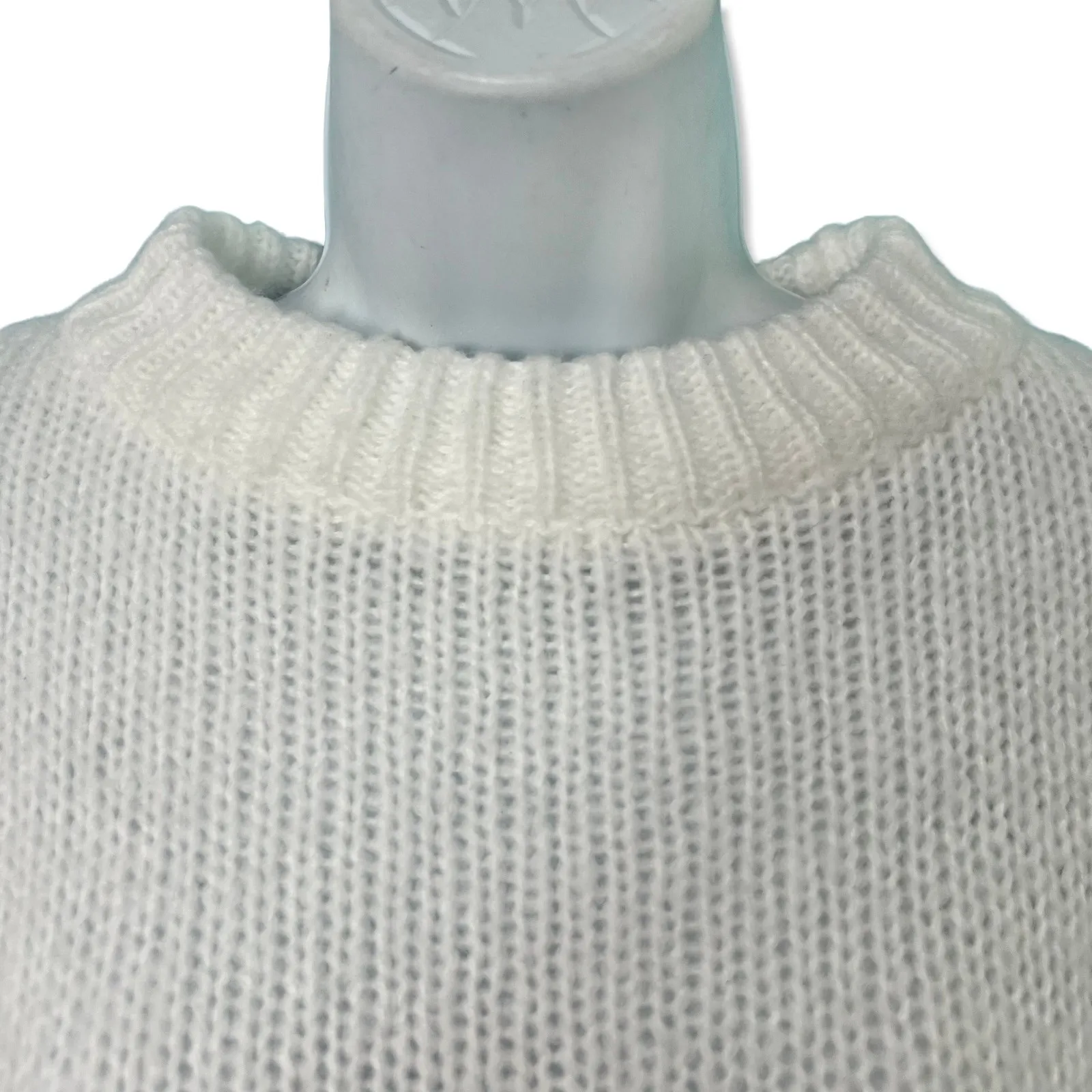H&M White Chunky Knit Balloon Sleeve Crew Neck Oversize Sweater sz S Minimalist - Image 10