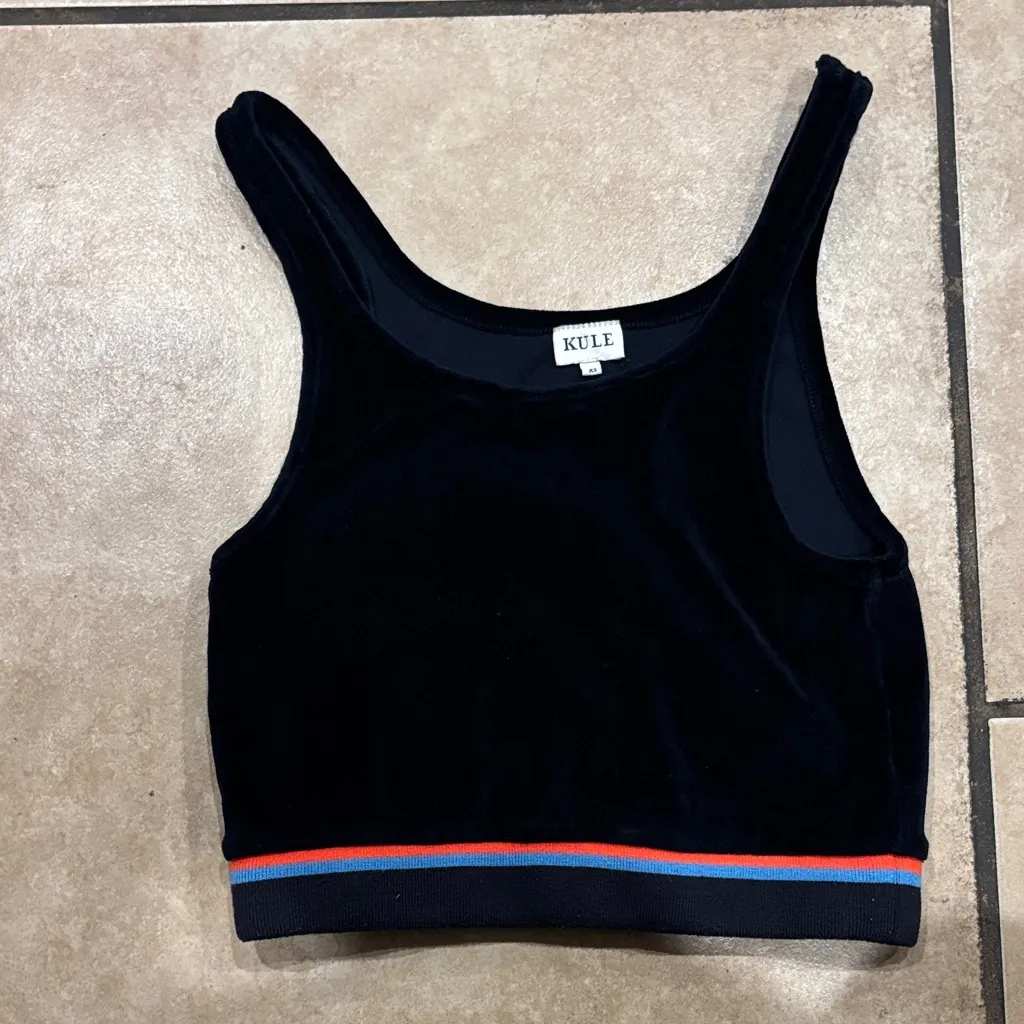 KULE Navy Selena Velour Stripe Crop Top Blue Size XS - Image 2