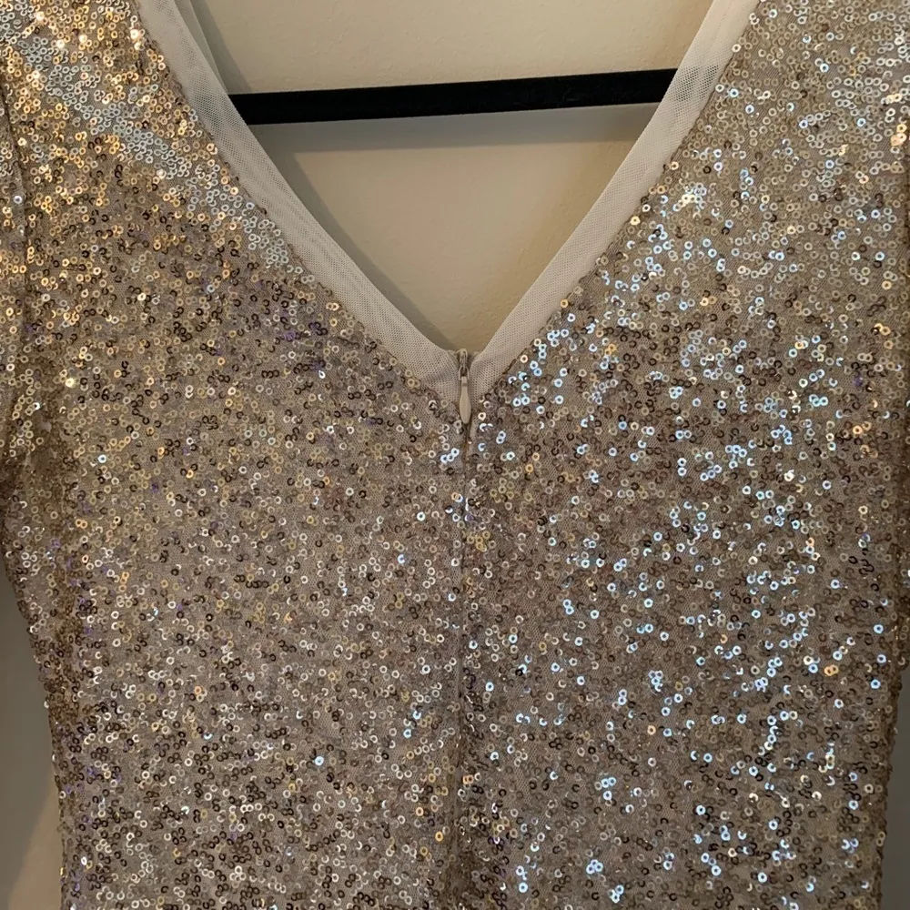 Wow Couture  Long Sleeve Gold Sequin Dress - Image 5