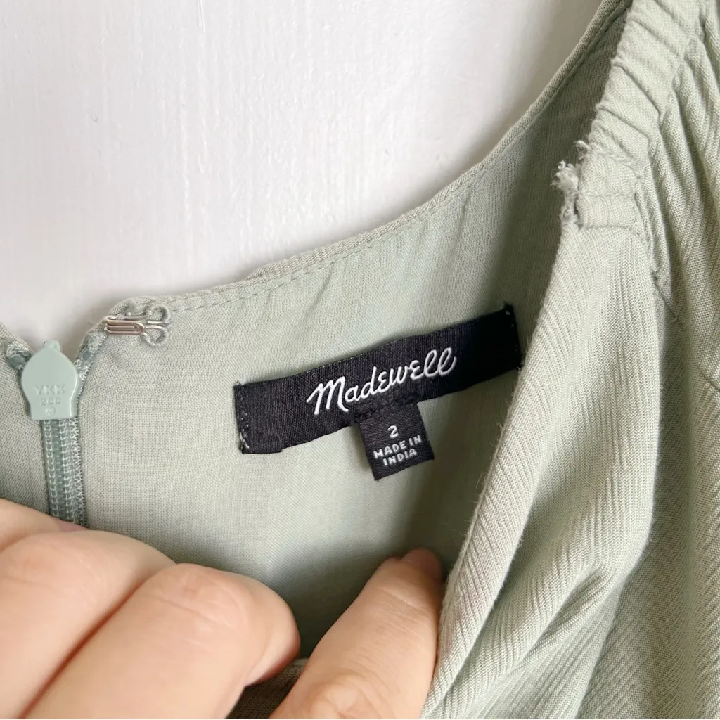 Madewell • Sweetheart Puff-Sleeve Midi Dress in Frosted Sage green bias cut - Image 4