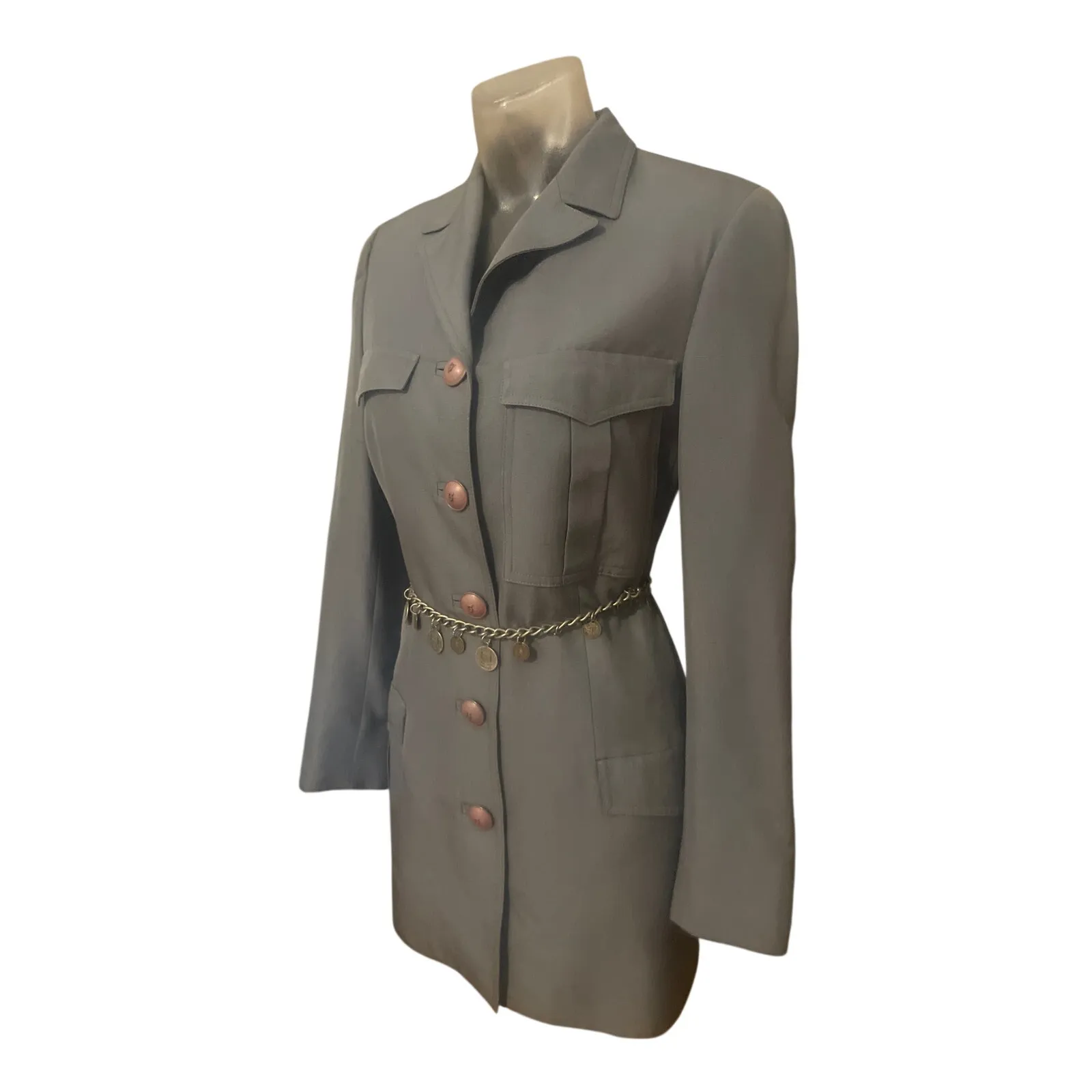 VERSACE Couture Gray Fitted Military Jacket Dress Length Size 4 - Image 15