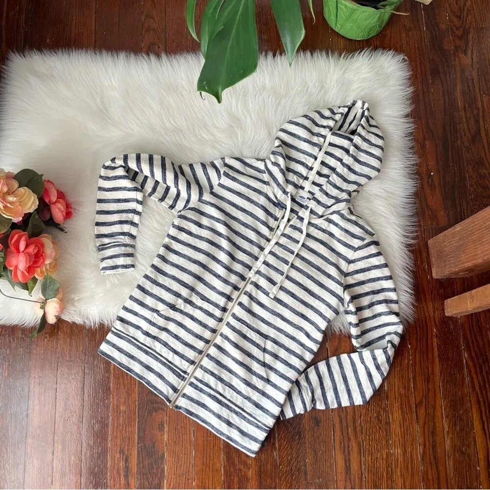 Old Navy Stripe Zip Up Jacket Navy & Cream with Hood Size XS - Image 4