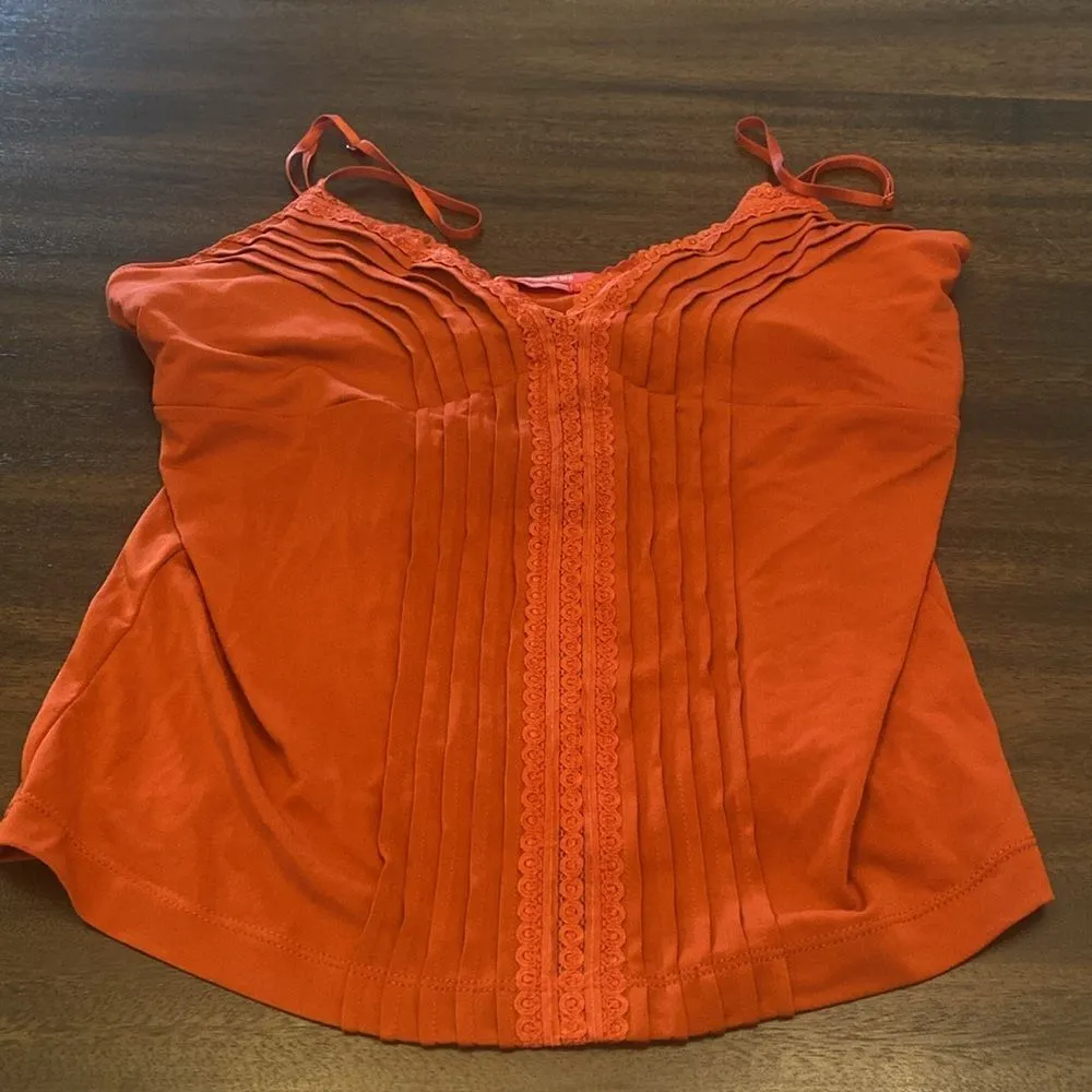 Y2K Vintage Dorothee Bis Rust Orange Lace Trim Camisole size XL - Image 2