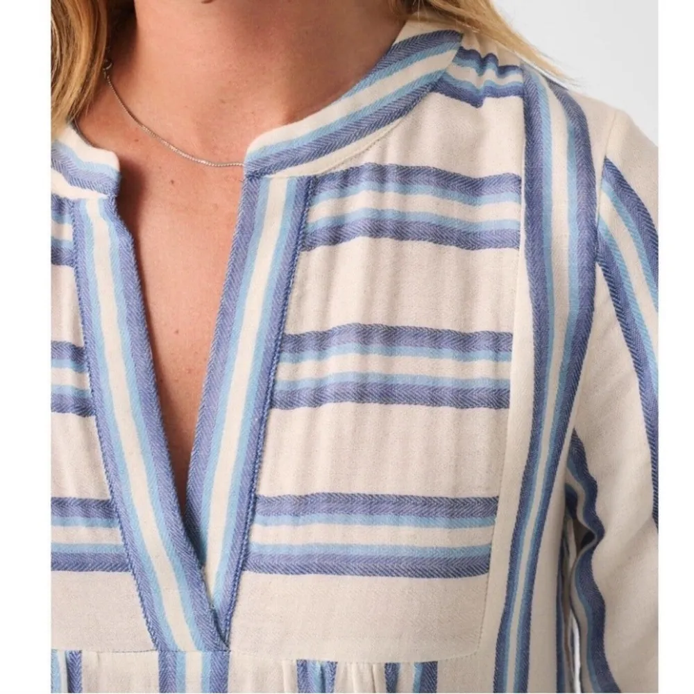 Faherty Dream dress Cotton Gauze Vida Midi Blue Baja Large Boho Beach Stripe XS - Image 9