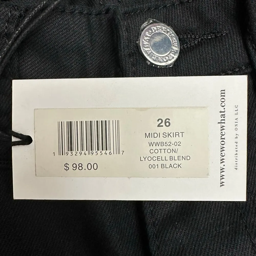 WEWOREWHAT Sz 26 Cotton Lyocell Blend Front Slit Denim Jean Midi Skirt in Black - Image 5