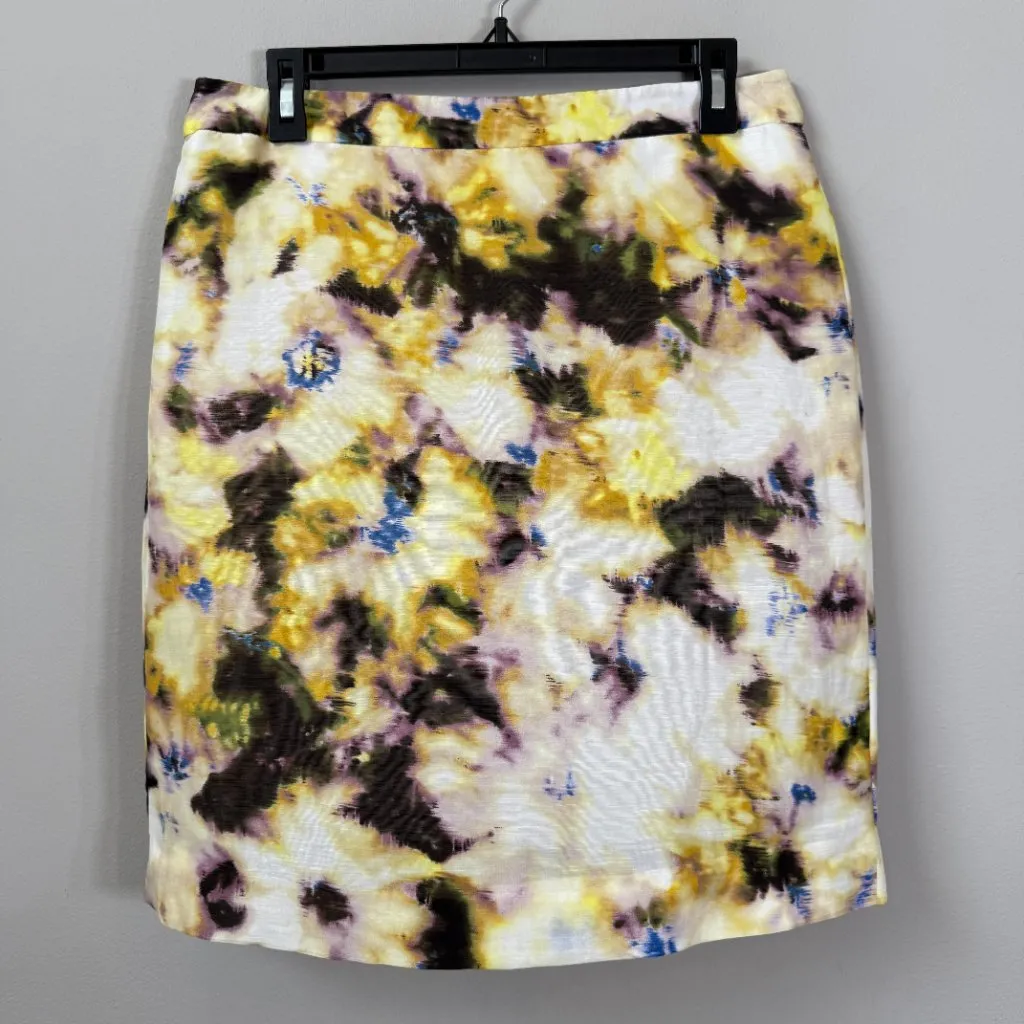 J. Crew Watercolor Tie Dye Linen Silk Mini Skirt Women's 8 Career Formal Preppy - Image 4
