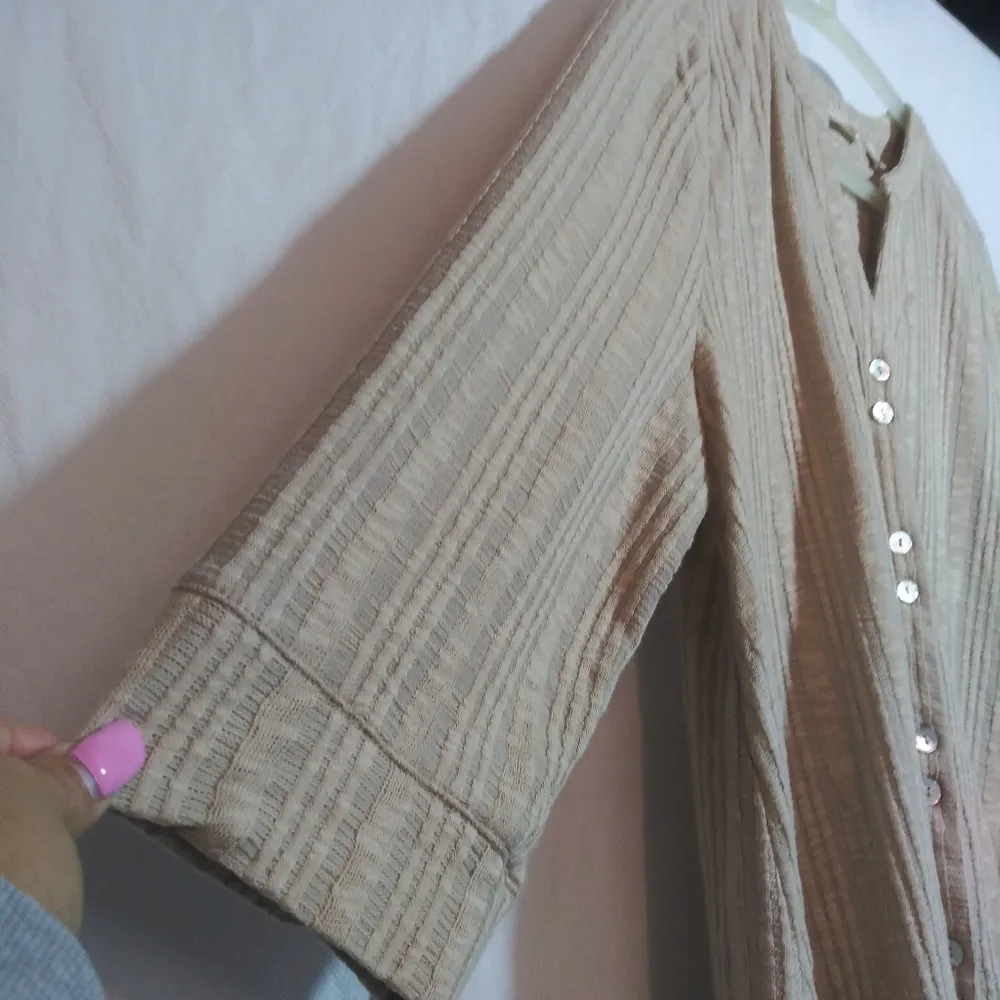 Soft Surroundings Oatmeal Knit Button-Up Tunic Top Stretchy Casual Coastal Sz M - Image 5