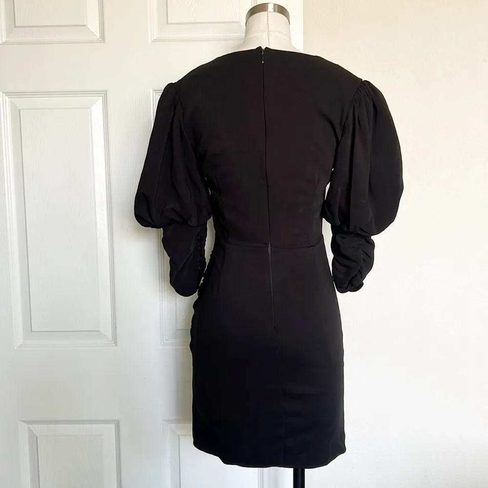 SELF-POTRAIT Black Puff Sleeve Dress - Image 5