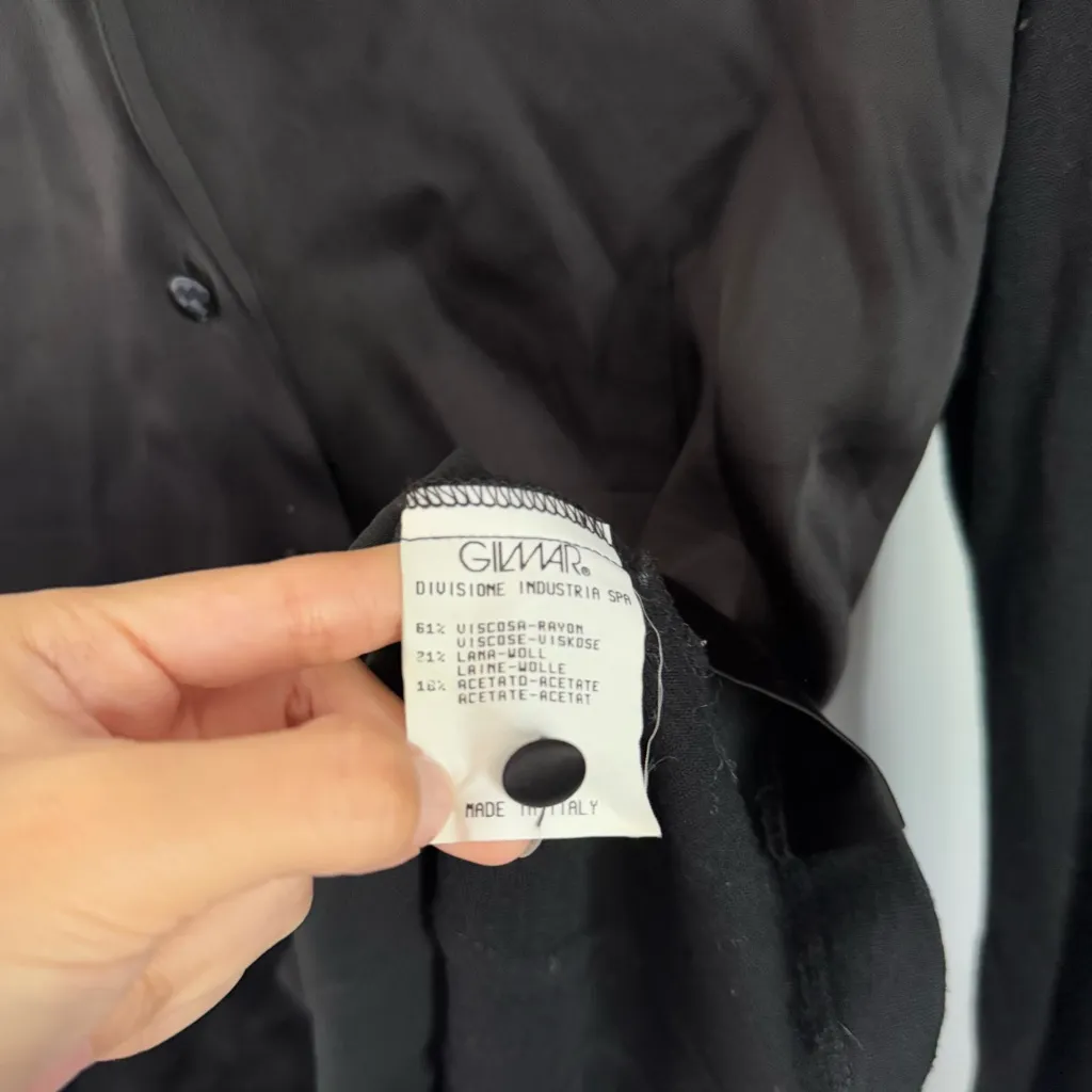 Iceberg 44 US Medium Large Button Up Long Sleeve Shirt Black Virgin Wool Office - Image 7