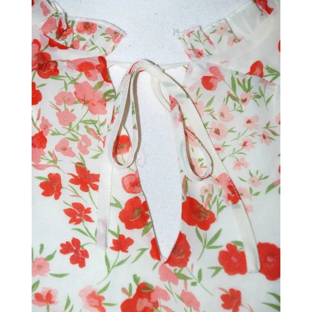 SUGARLIPS Love Bomb Blouse Size 2X Cream Floral Sheer Long Sleeve Ruffles Tie - Image 4